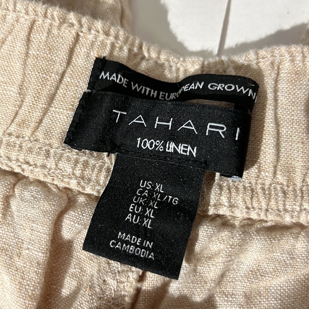 Tahari 100% Linen Cream Tan Cropped Wide Leg Pants Casual sz XL Summer Beach - Picture 2 of 8
